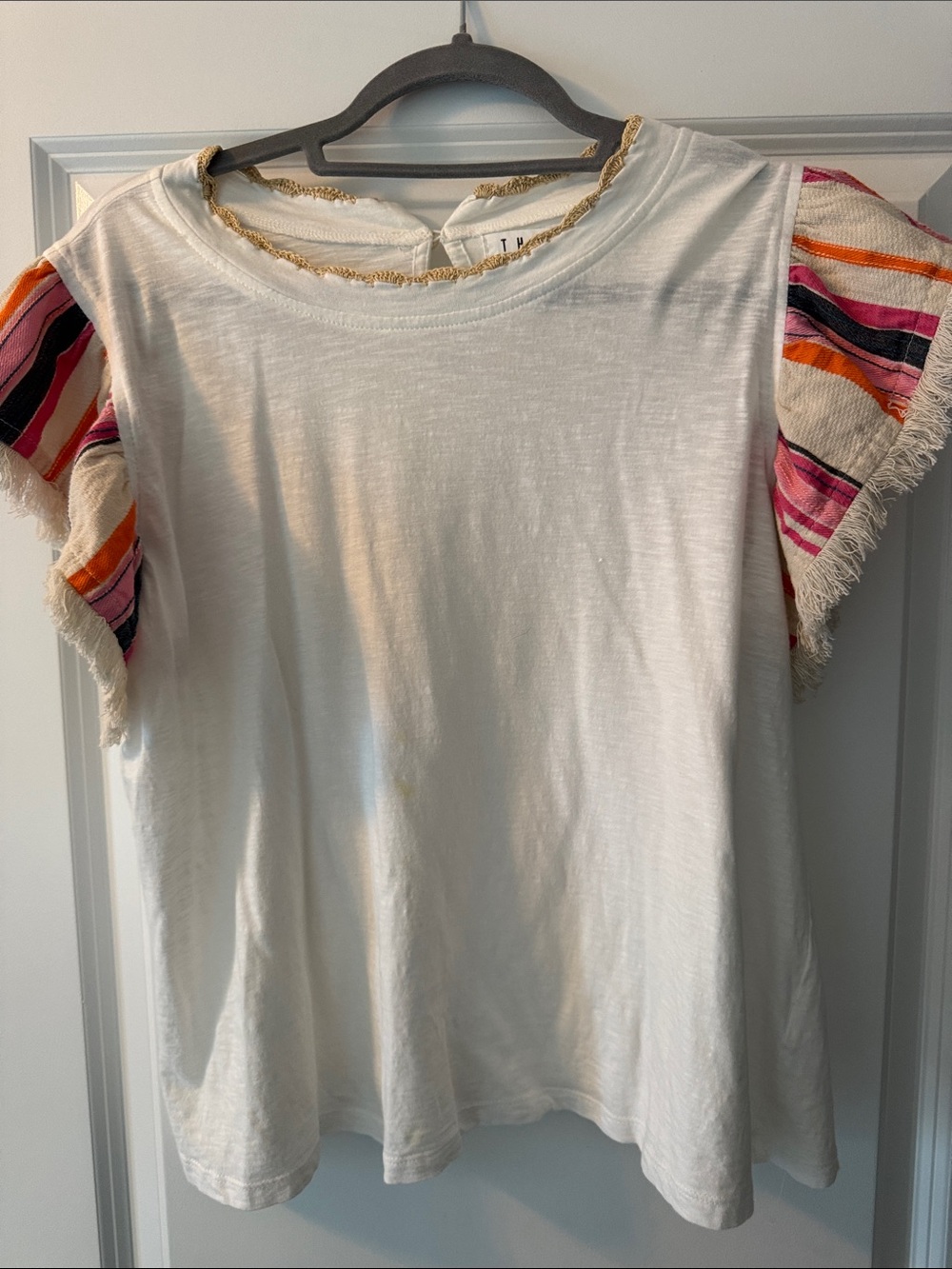 THML White Tee with Gold Crochet Trim